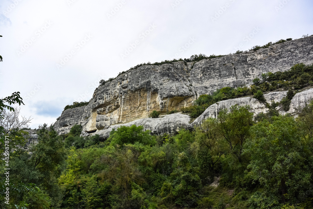 Buildings and structures of the Holy Dormition Monastery in the gorge of St. Mary. Bakhchisarai. August. 2019. Crimea.