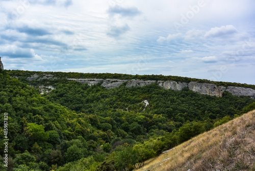 Mountain view from the cave town of Chufut Kale. Crimean mountains. Bakhchisarai. Crimea. Russia.