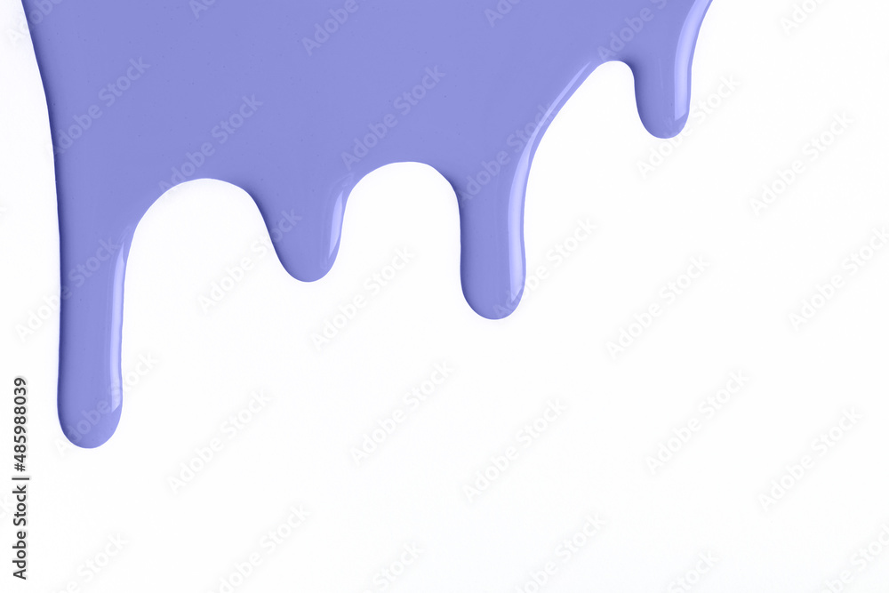 Light blue liquid drops of paint color of year 2022 flow down on isolated white background. Abstract very peri backdrop Light blue liquid drops of paint color of year 2022 flow down on isolated white background. Abstract very peri backdrop