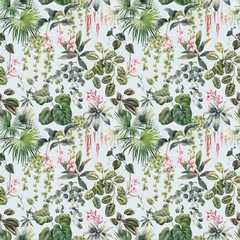Wandcirkels Botanische print patronen Tropische jungle bloemen aquarel  © Zenina-Lembrik