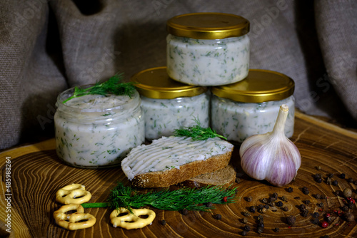 Butter sandwich spread on bread, garlic and pepper