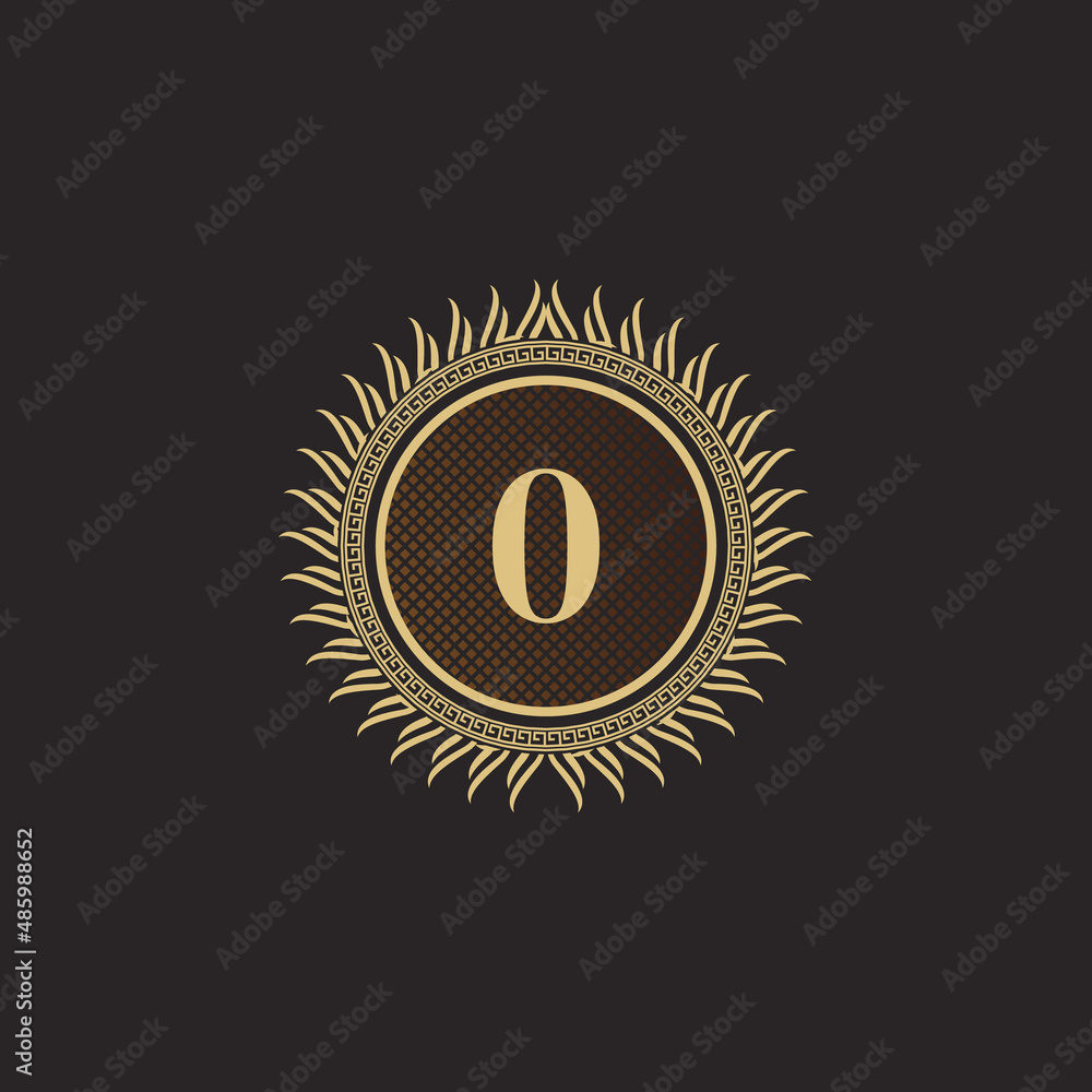 Fototapeta premium Emblem Number 0 Gold Monogram Design. Luxury Volumetric Logo Template. 3D Line Ornament for Business Sign, Badge, Crest, Label, Boutique Brand, Hotel, Restaurant, Heraldic. Vector Illustration