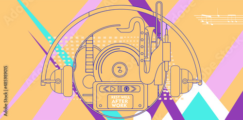 Motivating poster for a good rest, relaxation, and showing off your talents after work. Carefree and party in abstract and retro style. 