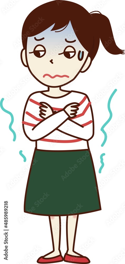 悪寒がする顔色の悪い若い女性。 悪寒がする顔色の悪い若い女性。