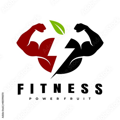 fitness power fruit logo design vector
