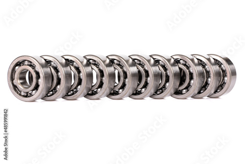 bearings in a row on a white isolated background
