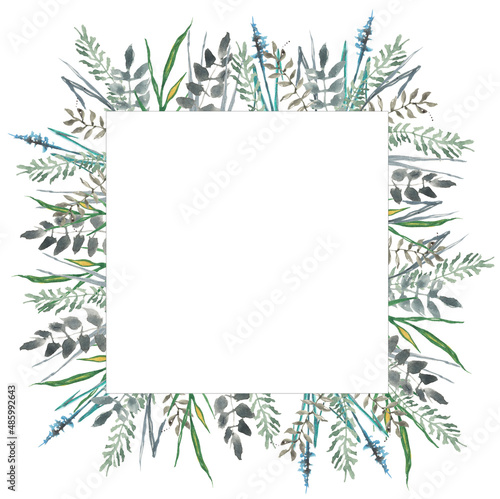 watercolor spring wreath  grass frame for postcards and invitations