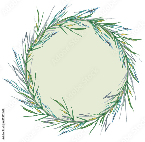 watercolor spring wreath  grass frame for postcards and invitations