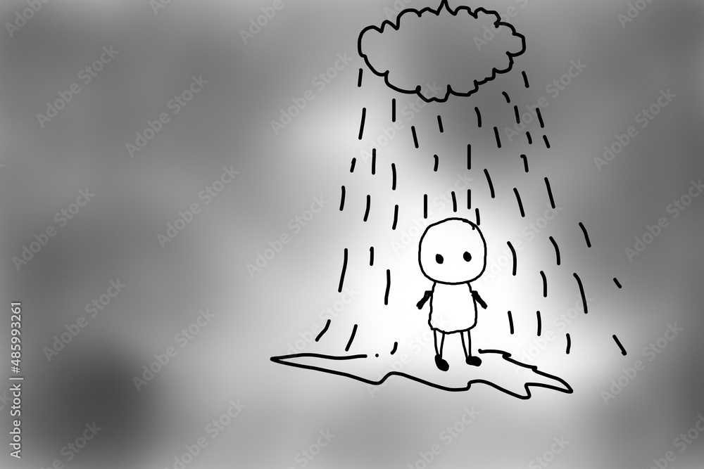 Broken heart or love couple valentine day concept drawing pain alone