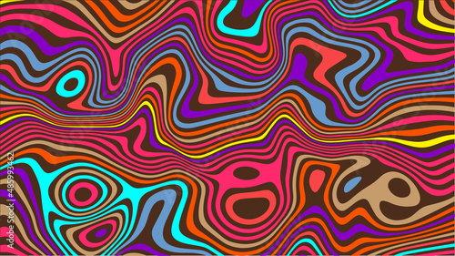 Psychedelic groovy background. Liquefy lines effect. Bright abstract wavy lines backdrop. Modern wavy multi colored groovy wallpaper.
