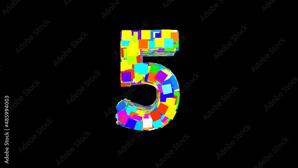 Number 5. 3D Bright colored uppercase large number 5 empty black background isolate. Color font Number 5. 3D Bright colored uppercase large number 5 empty black background isolate. Color font