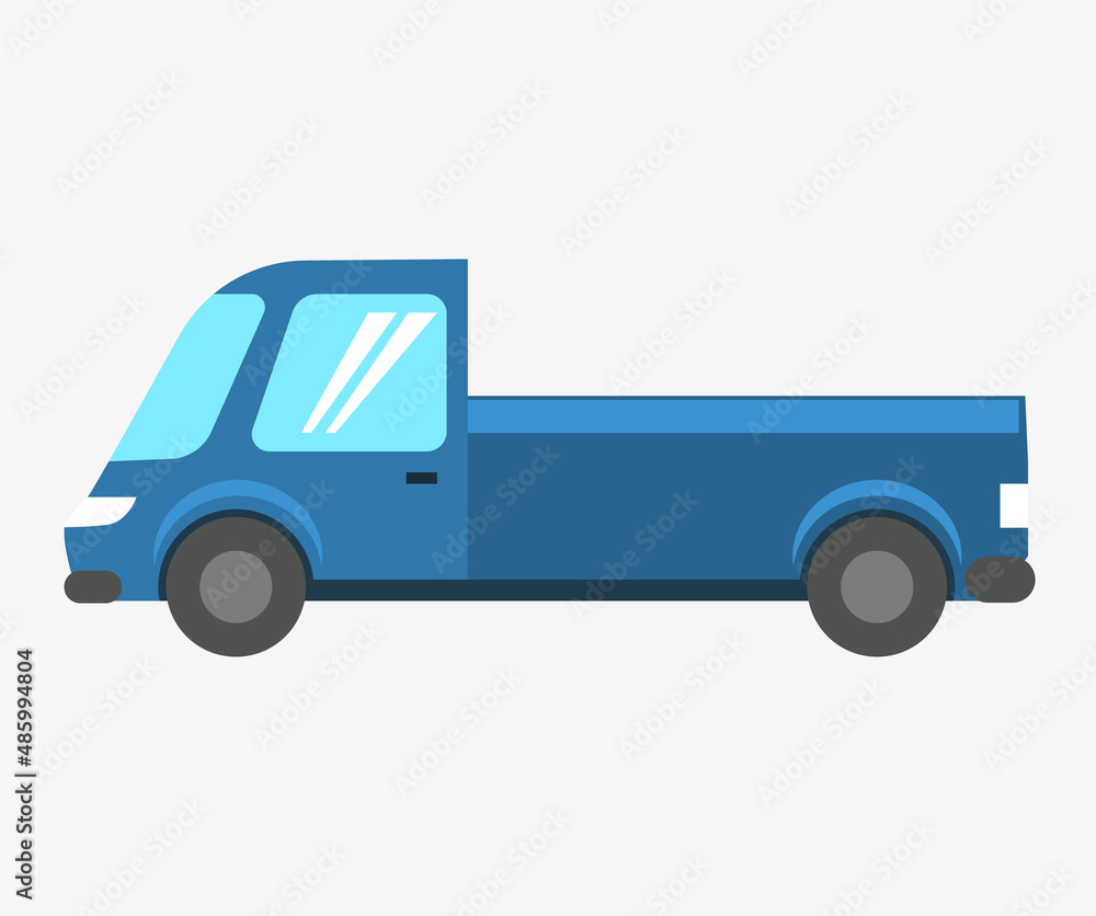 Truck, lorry icon. Delivery, logistics concept. Wagon with trailer for transporting goods worldwide. Vehicle for transpportation and shipping. Delivery of parcels by transport. Blue automobile