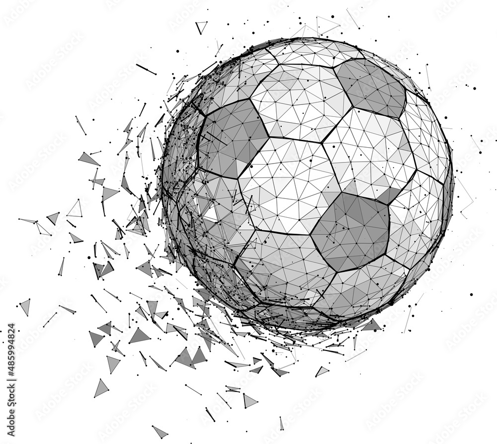 Soccer ball consisting of 3D triangles, lines, points and links. Vector illustration of EPS 10.