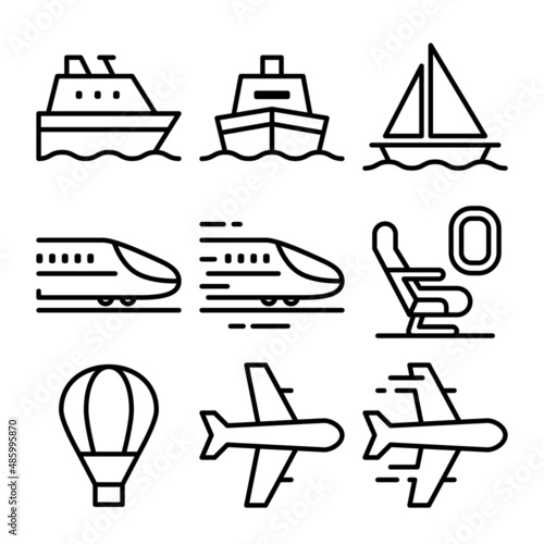 交通手段・交通機関アイコンセット 長距離移動