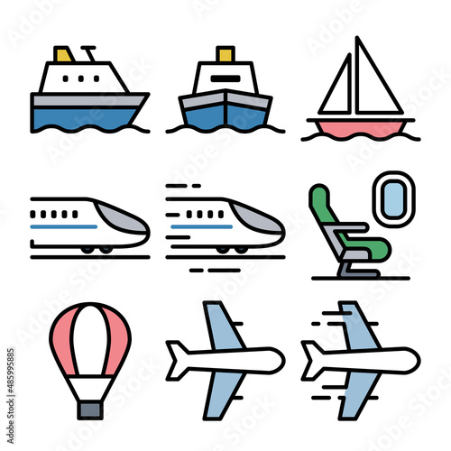 交通手段・交通機関アイコンセット 長距離移動