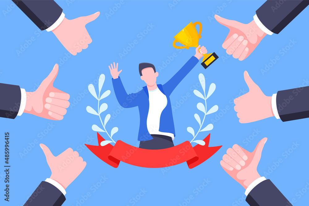 Best worker employee winner with trophy cup inside award ribbon and ...