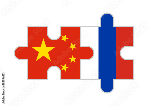 puzzle pieces of china and russia flags. vector illustration isolated on white background