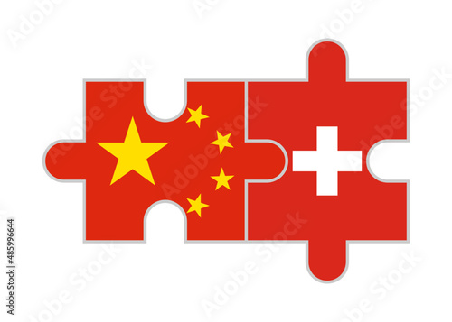 puzzle pieces of china and switzerland flags. vector illustration isolated on white background