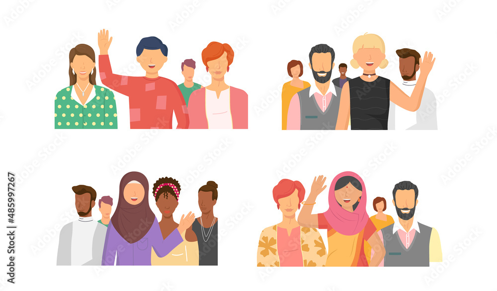 Multiethnic group of people standing together community and togetherness concept, diversity portrait. Characters men and women isolated on white. Crowd community. Social diversity friends or relatives Multiethnic group of people standing together community and togetherness concept, diversity portrait. Characters men and women isolated on white. Crowd community. Social diversity friends or relatives