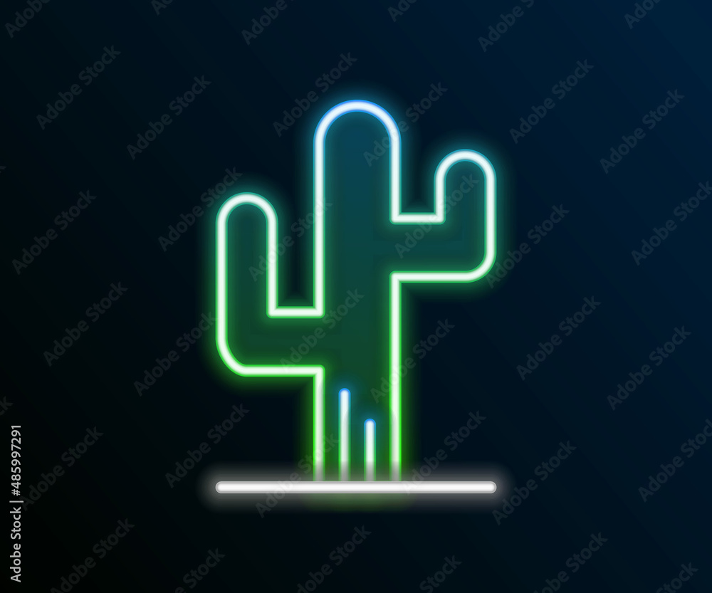 Glowing neon line Cactus icon isolated on black background. Colorful outline concept. Vector Glowing neon line Cactus icon isolated on black background. Colorful outline concept. Vector