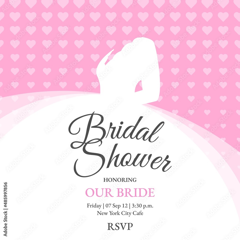 Bridal Shower invite with Bride wedding dress on pink background Bridal Shower invite with Bride wedding dress on pink background