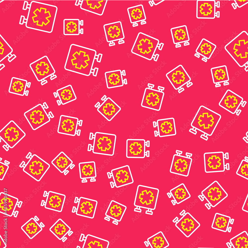 Line Medical symbol of the Emergency - Star of Life icon isolated seamless pattern on red background. Vector Line Medical symbol of the Emergency - Star of Life icon isolated seamless pattern on red background. Vector