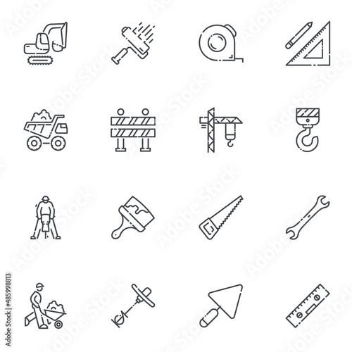 Set of vector construction line icons isolated