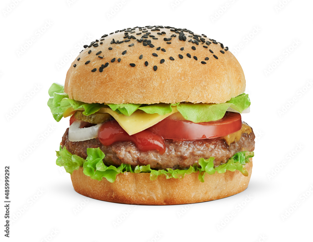 Tasty meat substitute burger isolated on white Tasty meat substitute burger isolated on white