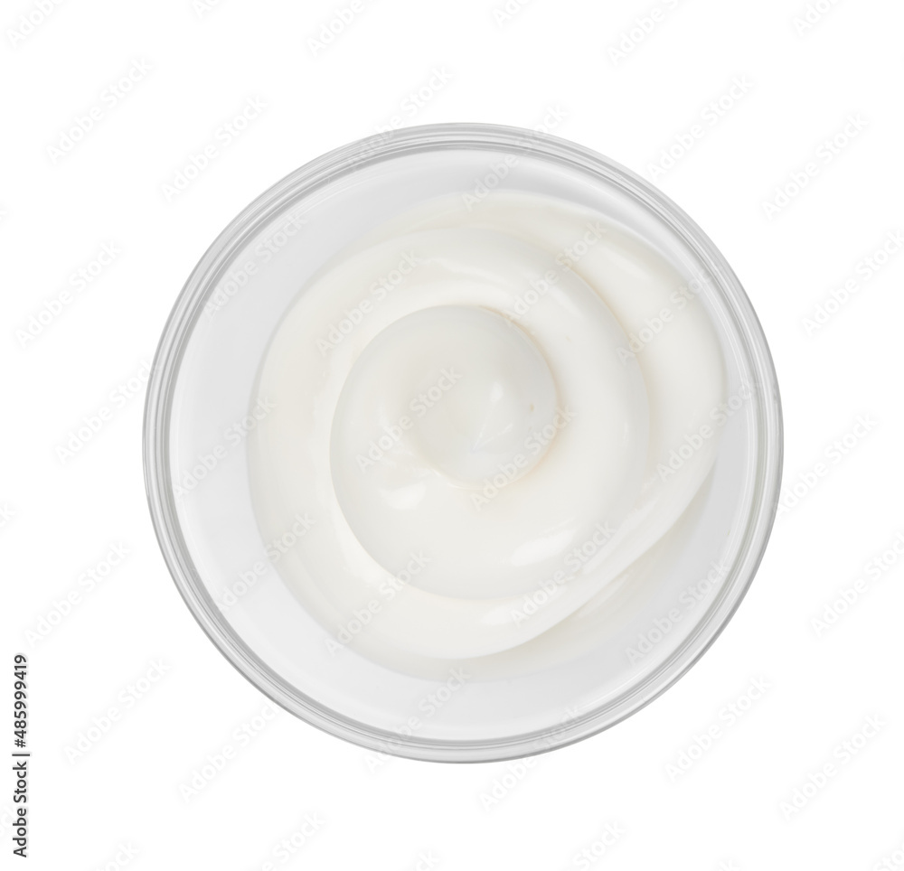 Mayonnaise or sour cream in small round bowl Mayonnaise or sour cream in small round bowl