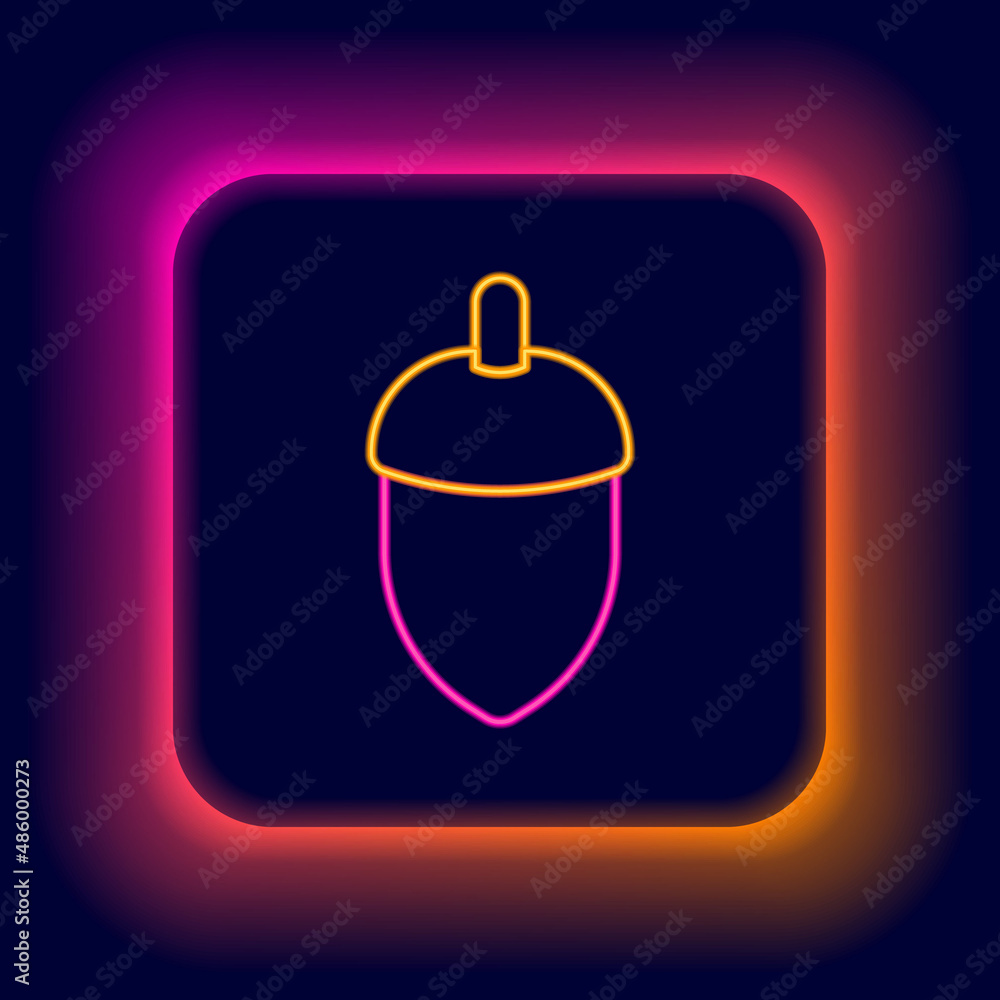 Glowing neon line Acorn icon isolated on black background. Colorful outline concept. Vector Glowing neon line Acorn icon isolated on black background. Colorful outline concept. Vector