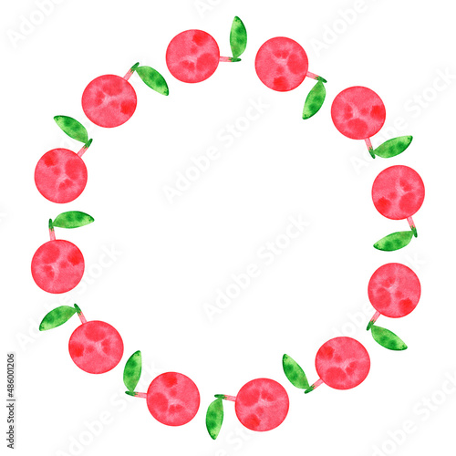 Apples wreath. Watercolor illustration. Isolated on a white background. For your design.