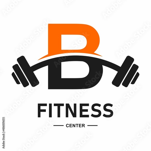 Fitness letter B  with barbell logo vector design. Suitable for business, web, sport, health, athlete and initial symbol