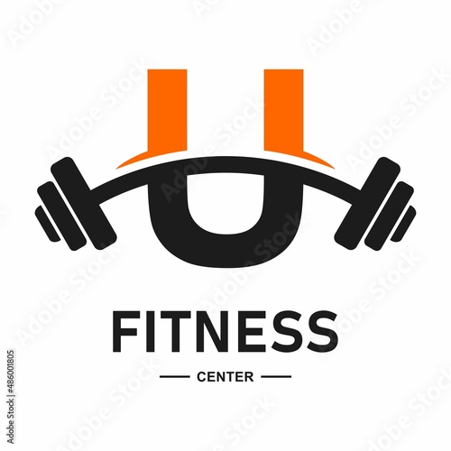 Fitness letter U  with barbell logo vector design. Suitable for business, web, sport, health, athlete and initial symbol