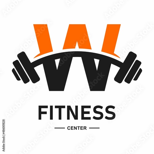 Fitness letter W  with barbell logo vector design. Suitable for business, web, sport, health, athlete and initial symbol