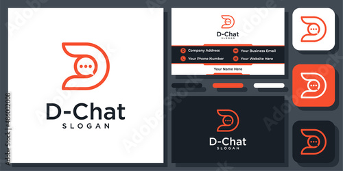 Initial Letter D Bubble Chat Talk Message Speech Speak Comment Vector Logo Design with Business Card