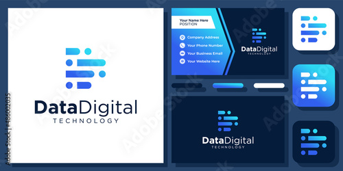 Initial Letter D Data Technology Digital Simple Modern Monogram Vector Logo Design with Business Card