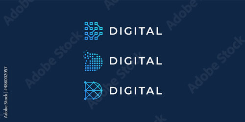 Set Initial Letter D Digital Technology Data Connection Connect Vector Logo Design with Business Card