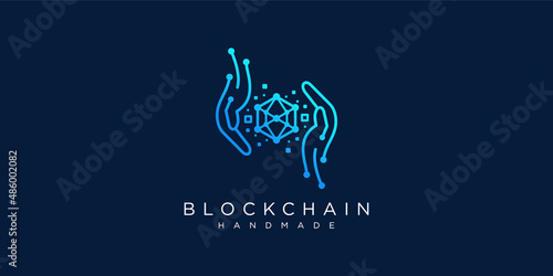 Hand Technology Digital Blockchain Hexagon Connect Crypto Currency Connection Vector Logo Design