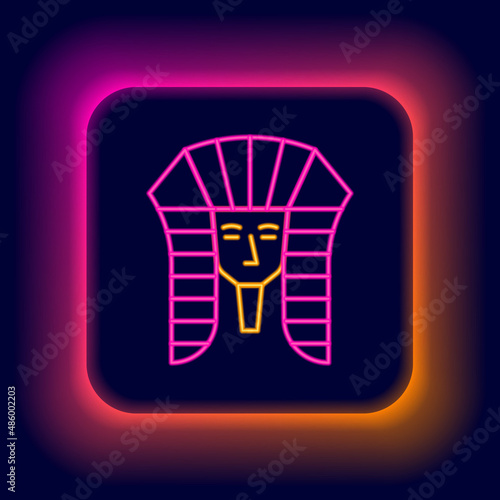 Glowing neon line Egyptian pharaoh icon isolated on black background. Colorful outline concept. Vector