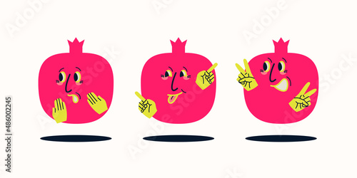 Funny fruits in cartoon style. The fruit with happy eyes smiles cheerfully. Funny cartoon characters.