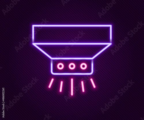 Glowing neon line Fire sprinkler system icon isolated on black background. Sprinkler, fire extinguisher solid icon. Colorful outline concept. Vector
