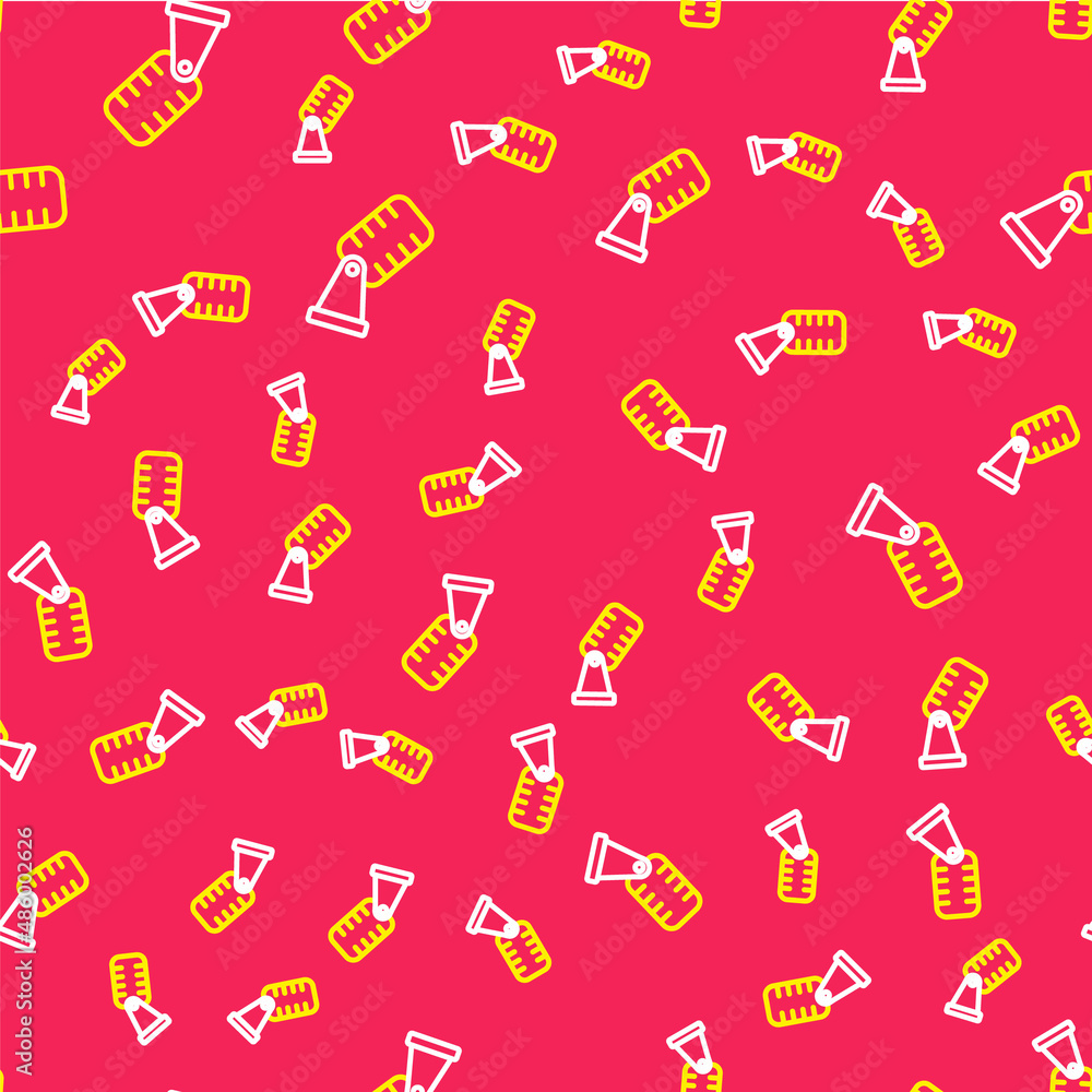 Line Microphone icon isolated seamless pattern on red background. On air radio mic microphone. Speaker sign. Vector Line Microphone icon isolated seamless pattern on red background. On air radio mic microphone. Speaker sign. Vector