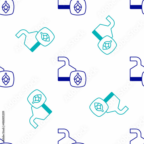 Blue Traditional brewing vessels in brewery icon isolated seamless pattern on white background. Beer brewing process. Distillery plant, brewery. Vector