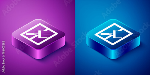 Isometric Cleaning service with of rubber cleaner for windows icon isolated on blue and purple background. Squeegee, scraper, wiper. Square button. Vector