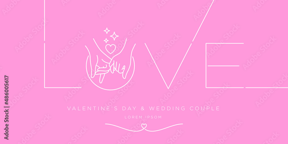 love lettering design with couple hand line art vector illustration for wedding,valentine's day,anniversary,married love lettering design with couple hand line art vector illustration for wedding,valentine's day,anniversary,married