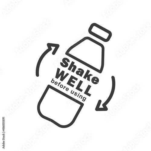 Shake well before using. Symbol for packaging of drinks, medicines, cosmetics or household chemicals product.