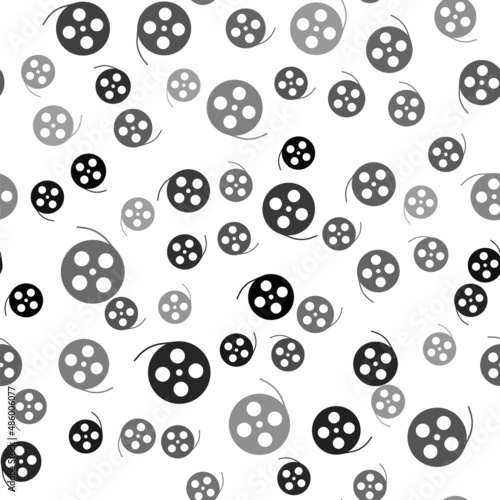 Black Film reel icon isolated seamless pattern on white background. Vector