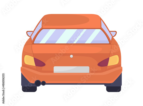 Back view car semi flat color vector object. Transportation. Full body item on white. Automotive industry. Red vehicle model simple cartoon style illustration for web graphic design and animation