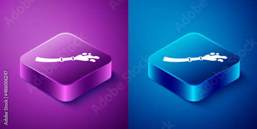 Isometric Fire hose reel icon isolated on blue and purple background. Square button. Vector