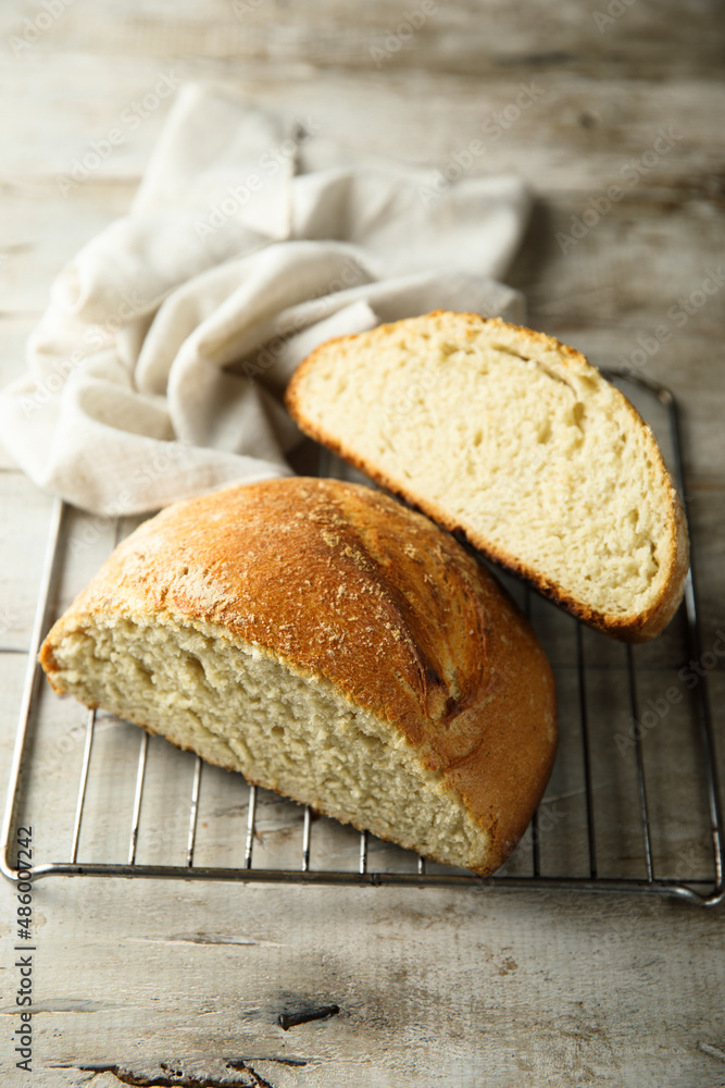 Traditional homemade bread on a rack